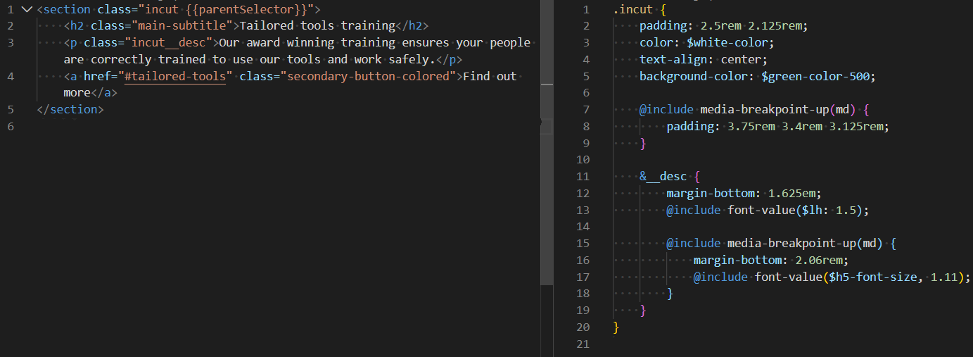 Markup of component